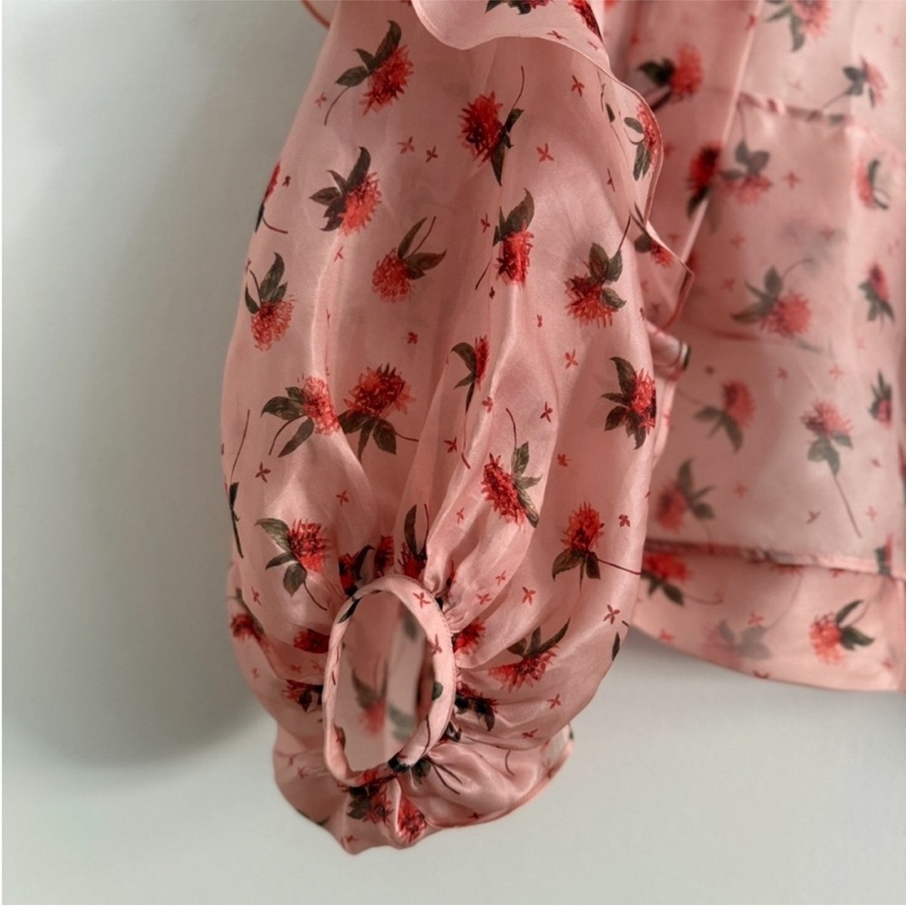 Silvia Tcherassi Pink Silk Floral Rose Print Shawl Kimono Shrug Bed Jacket L - Picture 8 of 12